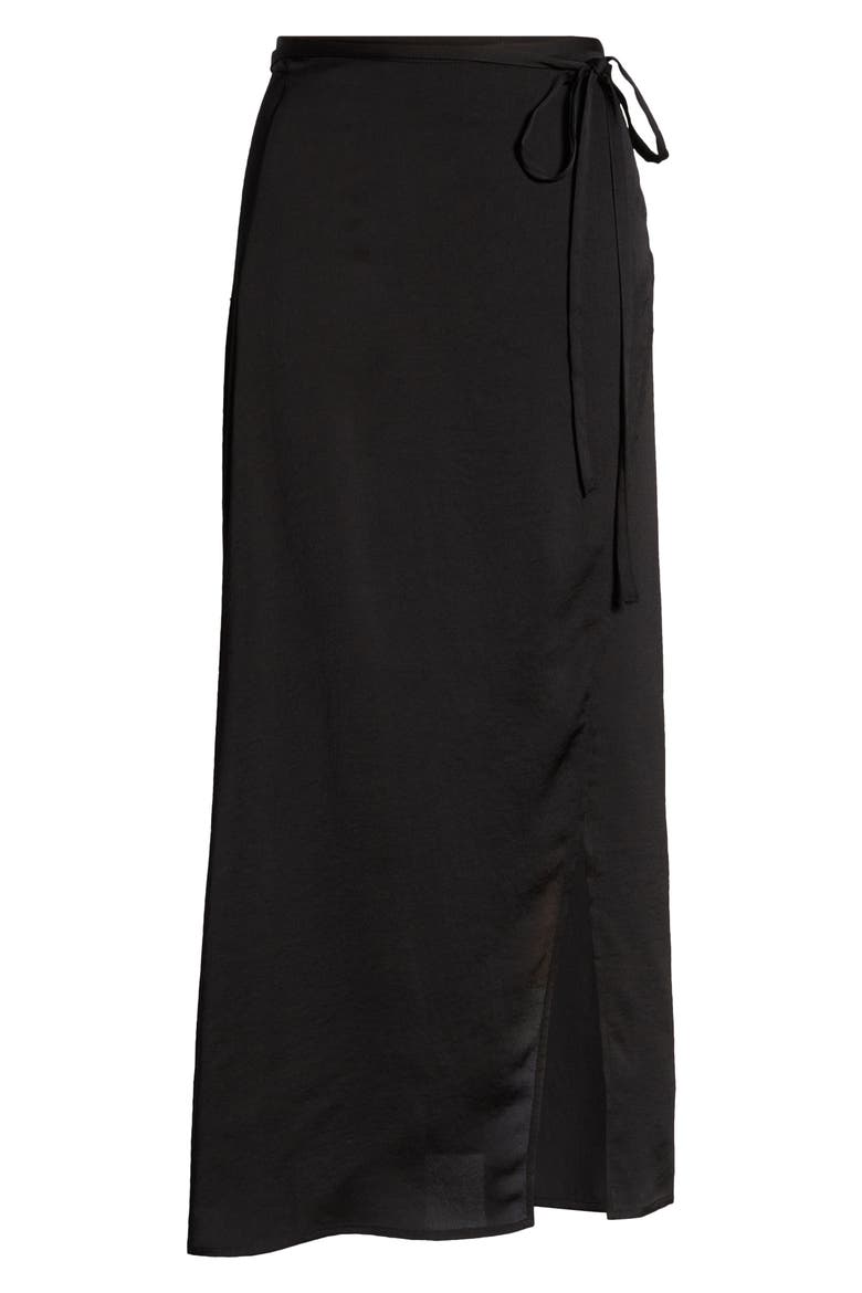 Satin Wrap Skirt, Alternate, color, BLACK
