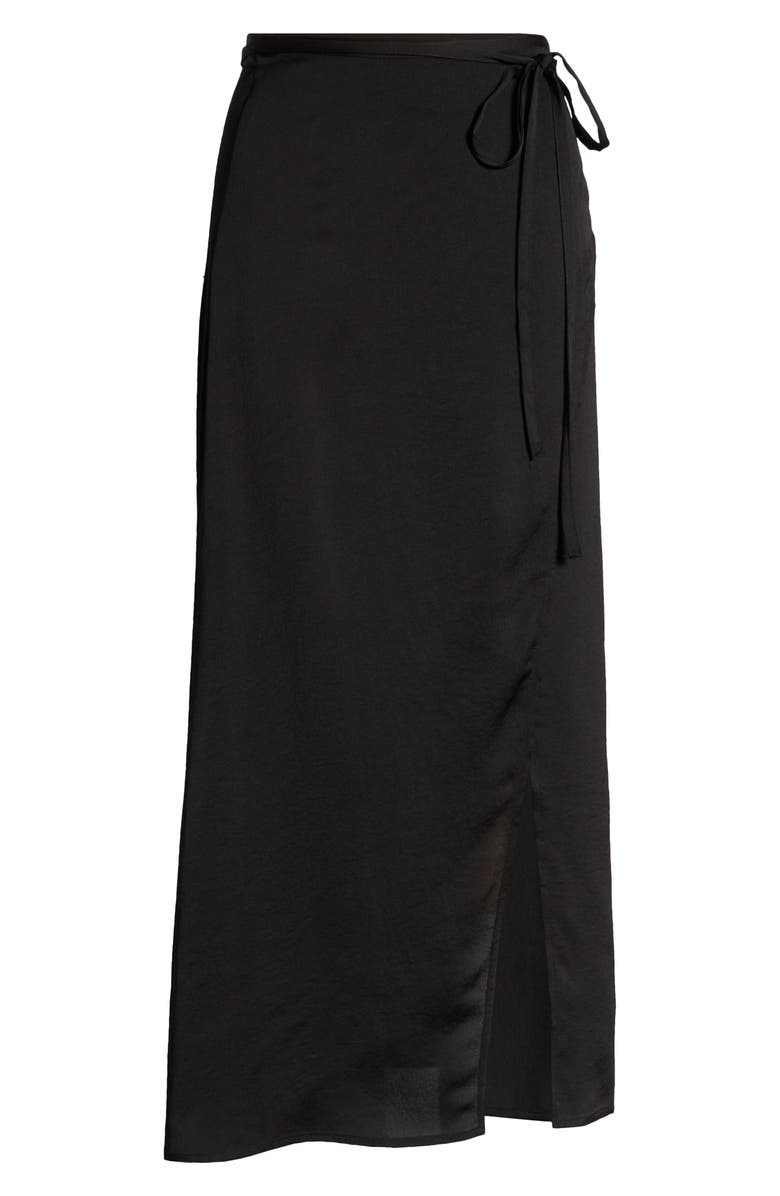 Open Edit Satin Wrap Skirt, Alternate, color, Black