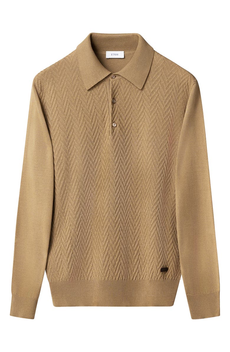 Eton Chevron Structure Long Sleeve Polo, Alternate, color, Light Beige