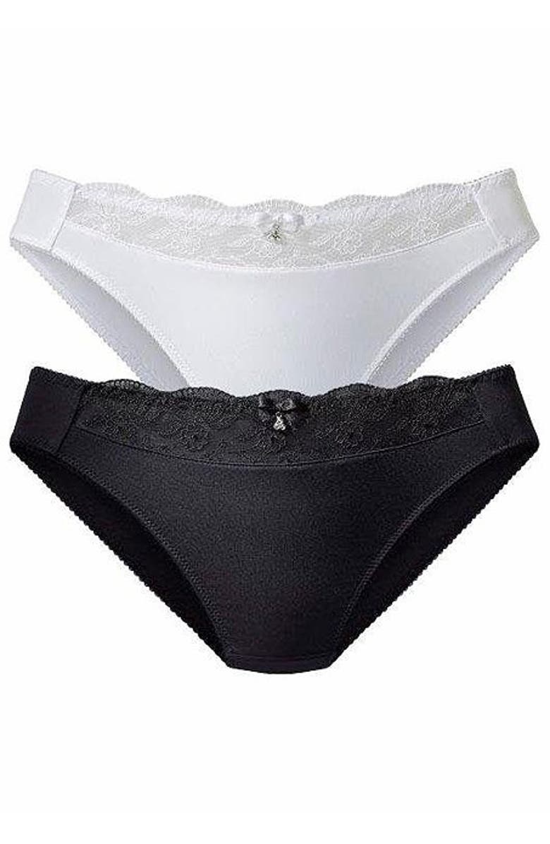 LASCANA Women's 2 Pk Lace Accent Panties, Main, color, Black & White