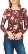Ted Baker Floral Print Long Sleeve Mesh Top