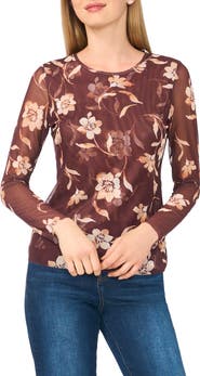 Ted Baker Floral Print Long Sleeve Mesh Top