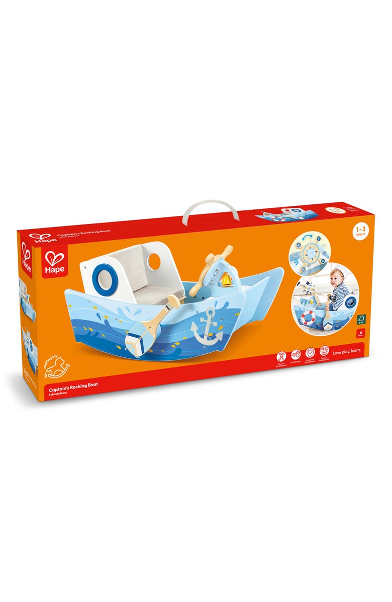 Hape Captain's Rocking Boat, Alternate, color, Blue Multi