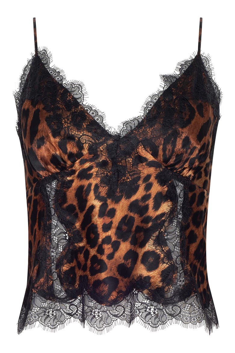 Kimber Lace Trim Silk Camisole, Alternate, color, TAN MULTI JAVAN LEOPARD/ BLACK