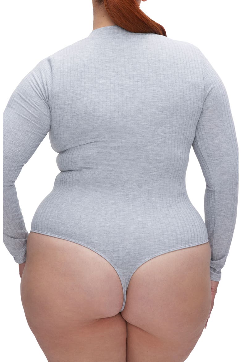 Ribbed Long Sleeve Henley Bodysuit, Alternate, color, HEATHER GREY001