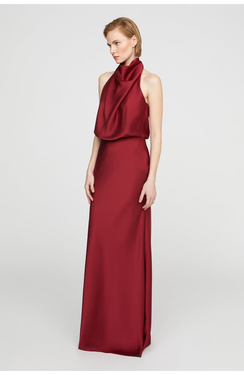 HALSTON Ada Satin Gown, Alternate, color, Ruby