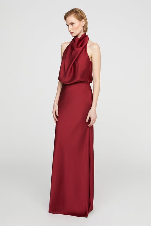 Halston Ada Satin Gown In Brown