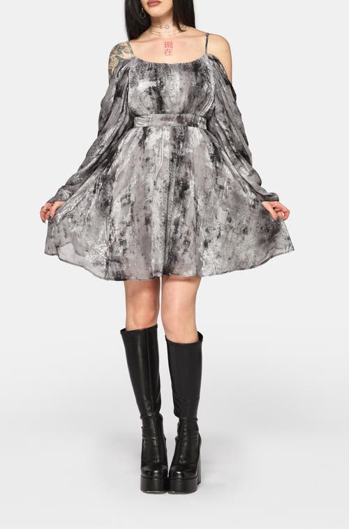 Disturbia Maddie Cold Shoulder Blouson Mini Dress In Grey