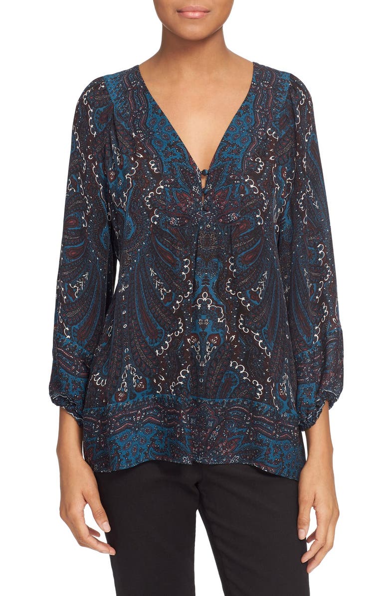 Joie 'Amatite B' V-Neck Print Silk Top, Main, color, 