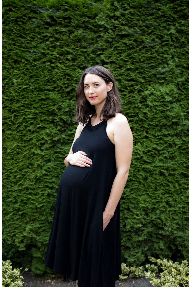 Maternity Andrea Maternity Midi Dress, Alternate, color, BLACK