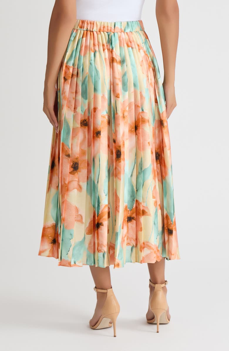 Misook Floral Pleated Crepe de Chine Maxi Skirt, Alternate, color, Sunglow/Mystic Green