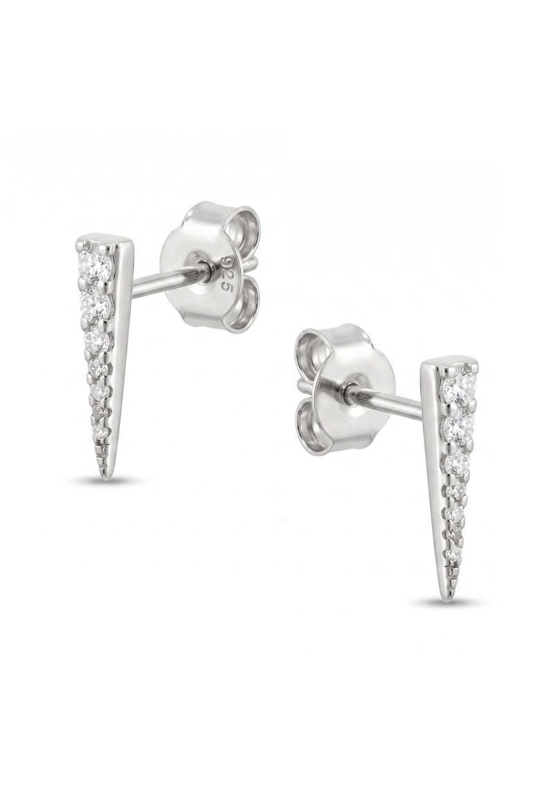 Long Pave Dagger Stud Earrings, Main, color, Silver
