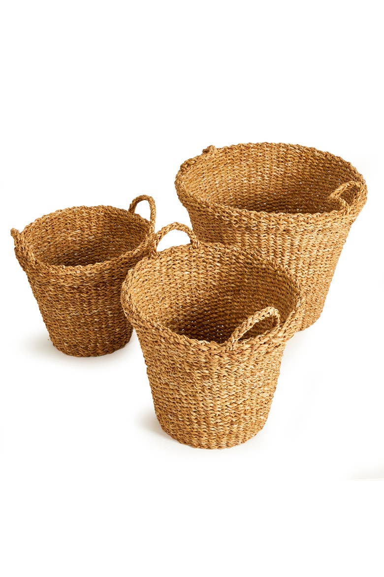 Seagrass Tapered Baskets With Handles And Cuffs Set of 3, Alternate, color, Beige