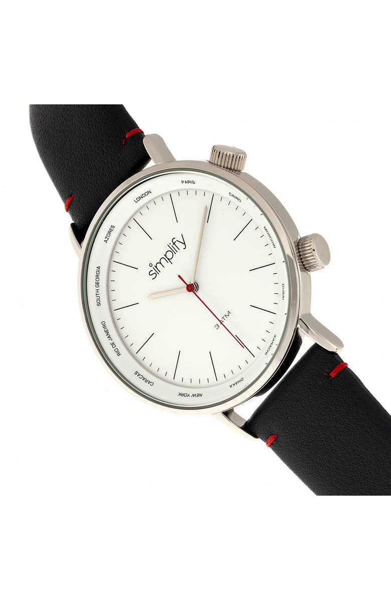 SIMPLIFY The 3300 Leather-Band Watch, Alternate, color, Black/Silver