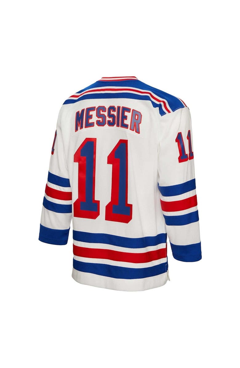 Mitchell & Ness Men's Mitchell & Ness Mark Messier White New York Rangers Captain Patch 1993/94 Blue Line Player Jersey, Alternate, color, 