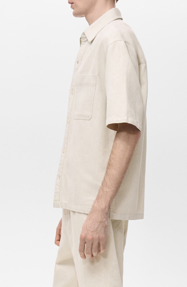MANGO Boxy Short Sleeve Cotton & Linen Button-Up Shirt, Alternate, color, Ecru