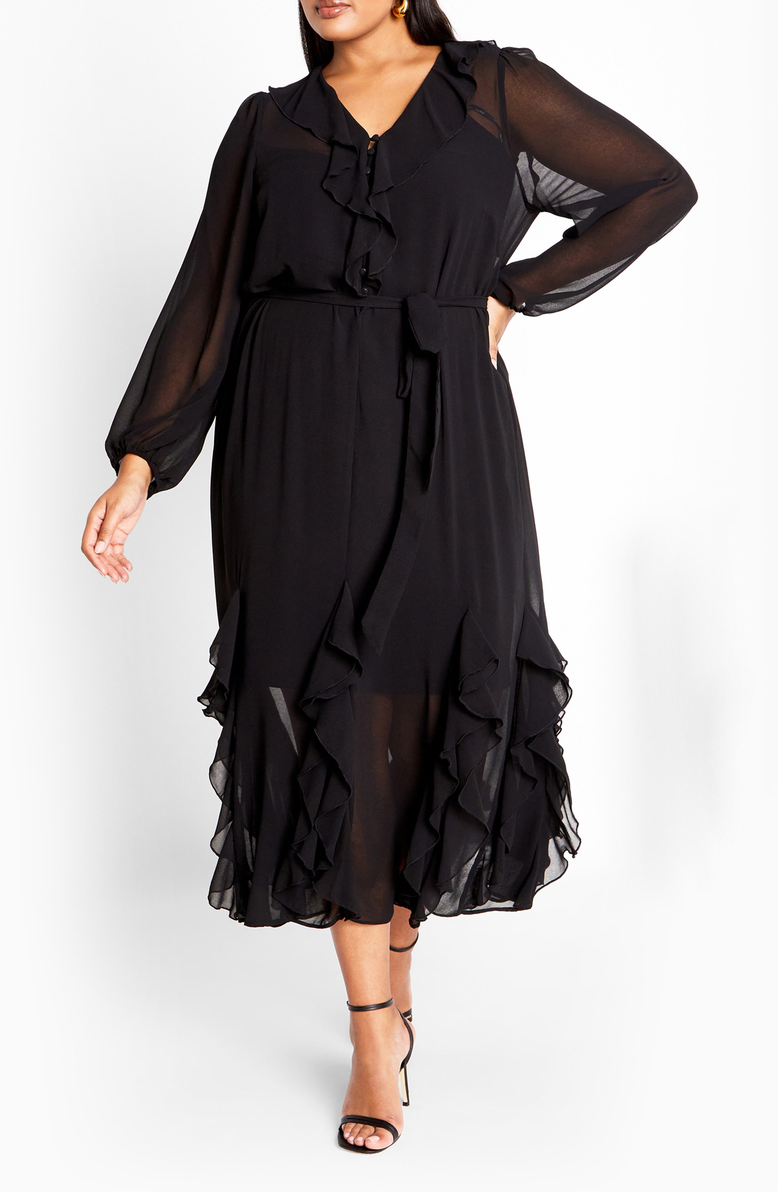 Bridgette Tie Belt Long Sleeve Button Front Maxi Dress