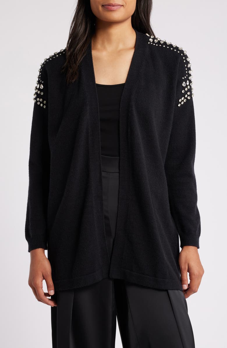 Anne Klein Crystal Embellished Cardigan, Main, color, 