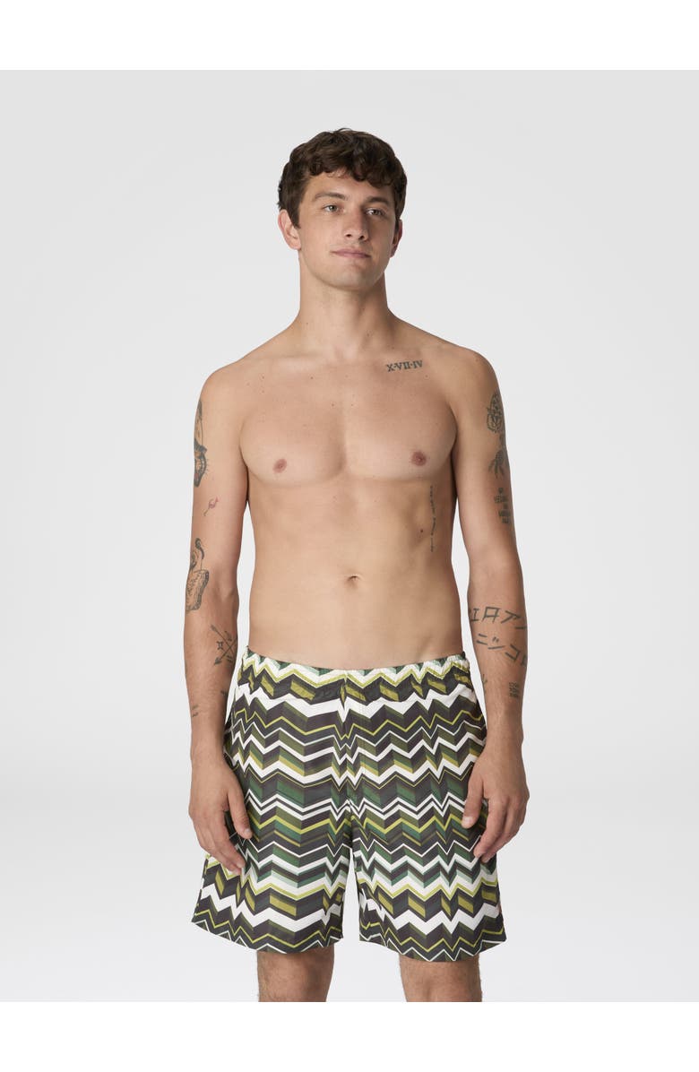 UM Long Swim Shorts With Irregular Zigzag Print, Alternate, color, Green