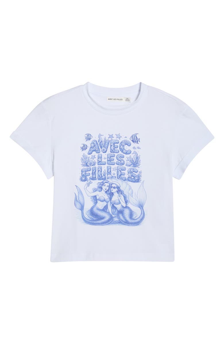 Avec Les Filles Mermaid Logo Crop Graphic T-Shirt, Main, color, White