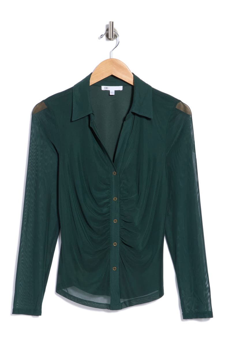 Ruched Front Mesh Top, Main, color, HUNTER