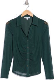 DR2 by Daniel Rainn Ruched Front Mesh Top
