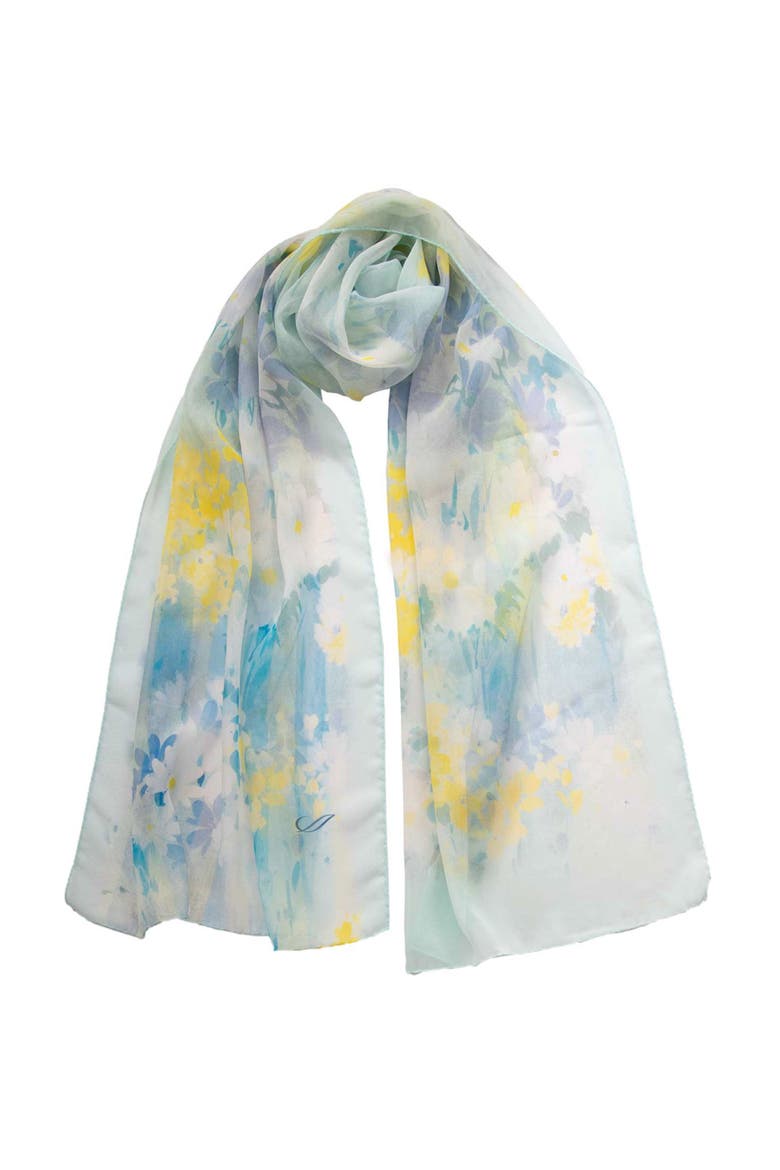 Meadow - Long Sheer Silk Scarf for Women, Main, color, Sky Blue