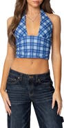 EDIKTED Plaid Crop Halter Top