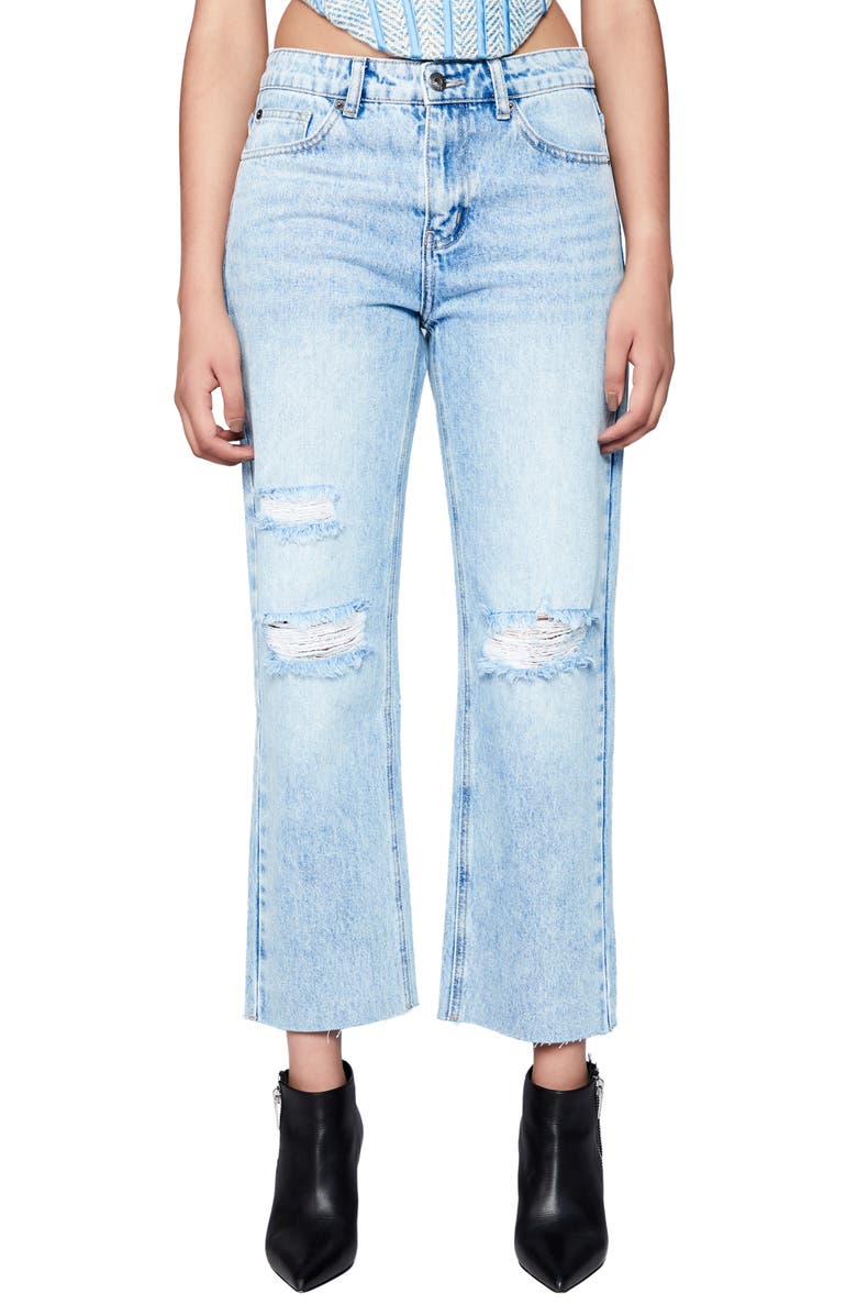 Bardot Esther Ripped Raw Hem Crop Straight Leg Jeans, Main, color, Indigo