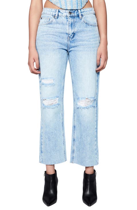 Esther Ripped Raw Hem Crop Straight Leg Jeans