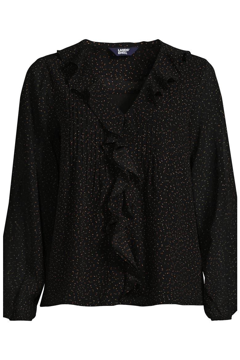 Chiffon Ruffle Front Pleated Blouse, Alternate, color, Black Terrazzo Dot