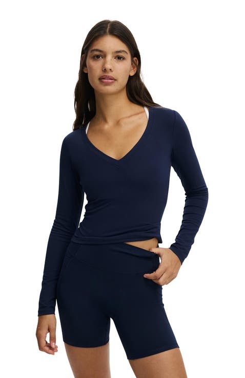 Women's Active Ultra Soft Plunge Front Long Sleeve
