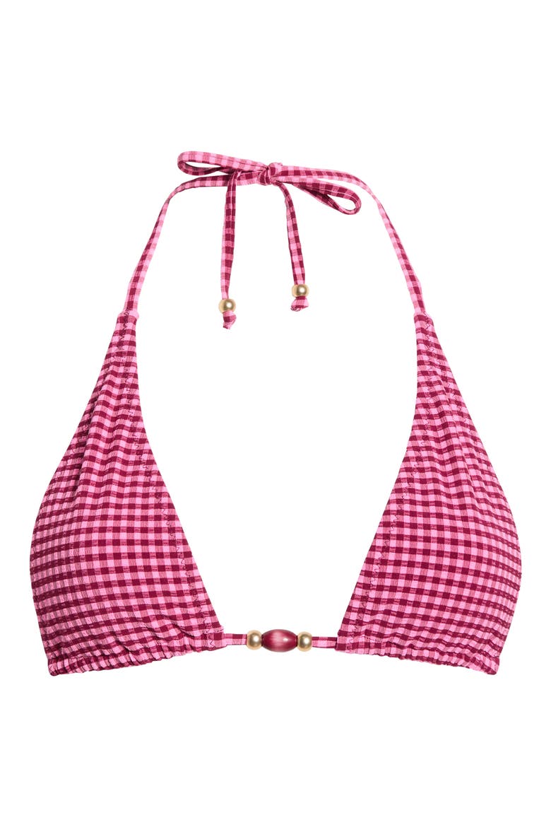 Gingham Tie Halter Bikini Top, Alternate, color, CHERRY KISS