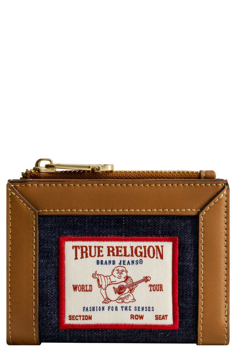 True Religion Buddha Patch Small Denim Wallet, Main, color, Dark Denim