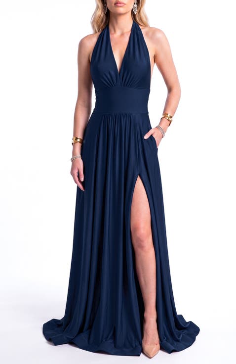 Halter Tie-Back A-Line Evening Gown