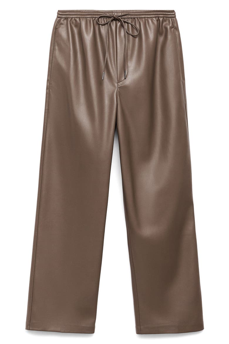 Faux Leather Drawstring Pants, Alternate, color, MEDIUM BROWN