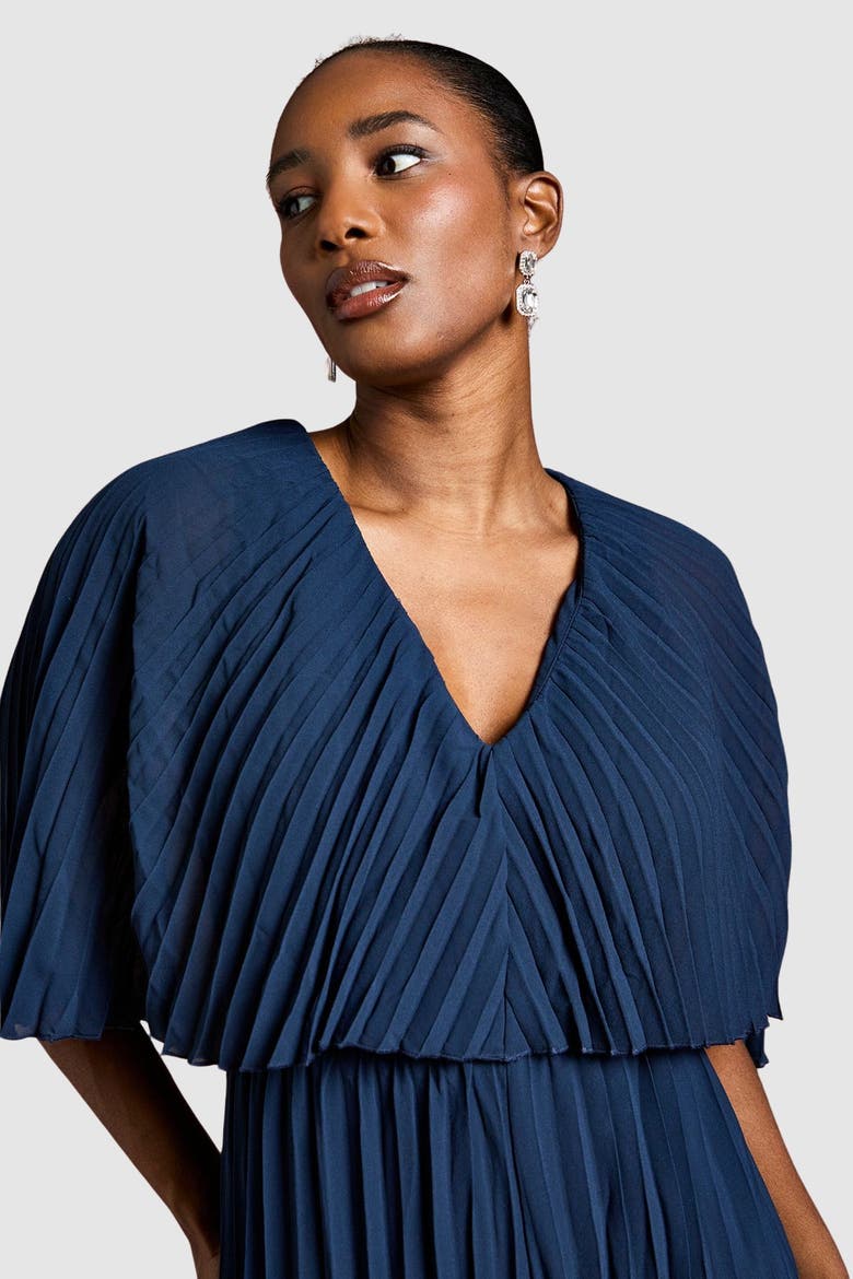 Pleated Wrap Front Georgette Jumpsuit, Alternate, color, Navy