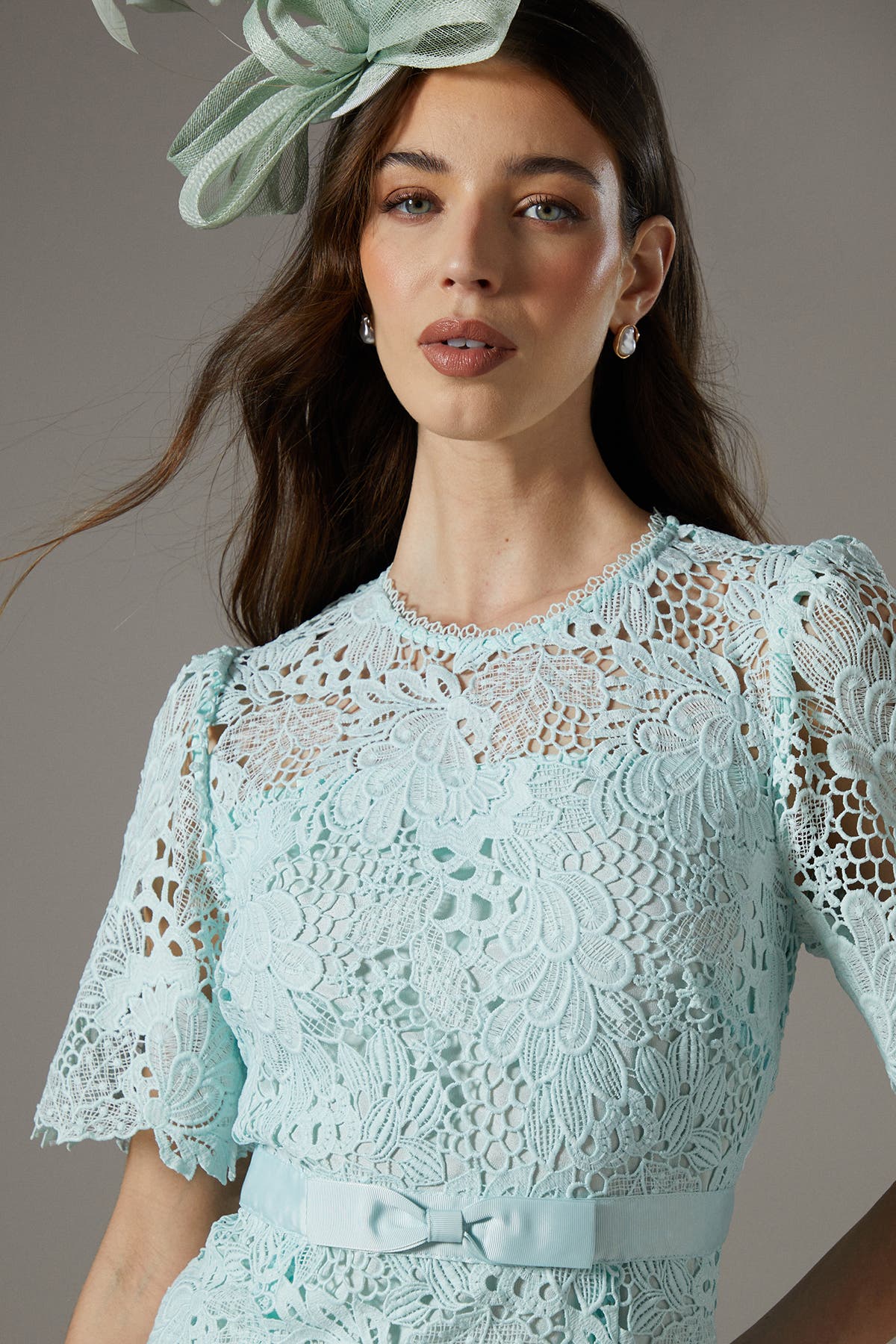 Lace Bow Belt Midi Dress - image 2