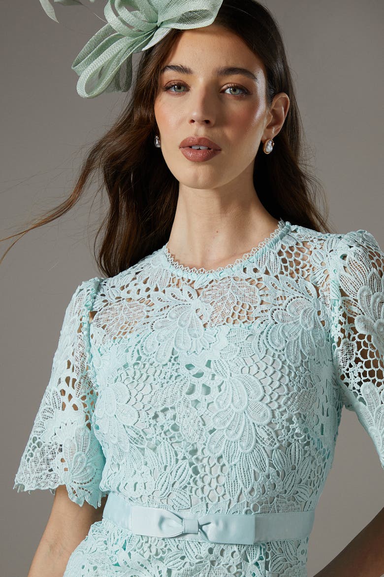 Lace Bow Belt Midi Dress, Alternate, color, Sage