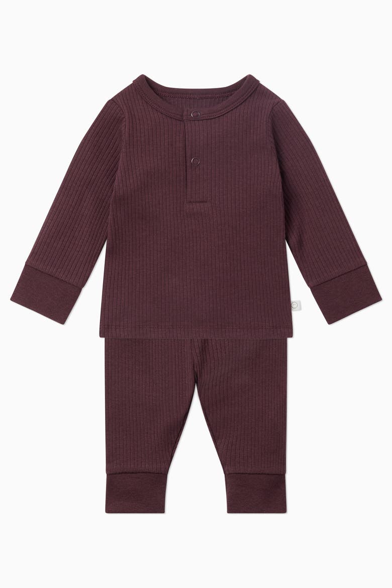 Rib Fitted Two-Piece Pajamas, Main, color, Berry