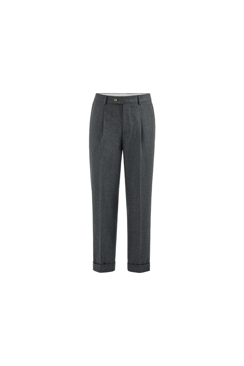Virgin wool flannel trousers with pleat, Alternate, color, Dark Grey
