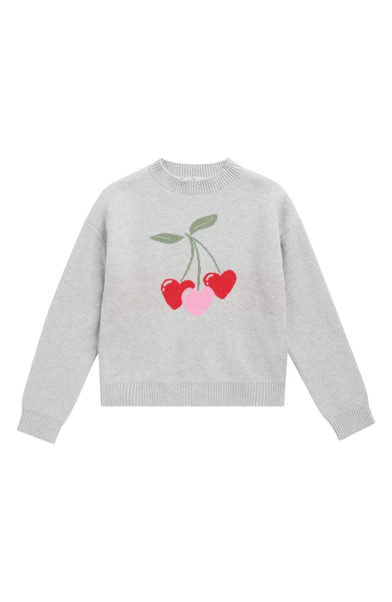 Vigoss Kids' Mossy Cherry Heart Sweater, Main, color, Light Heather Grey