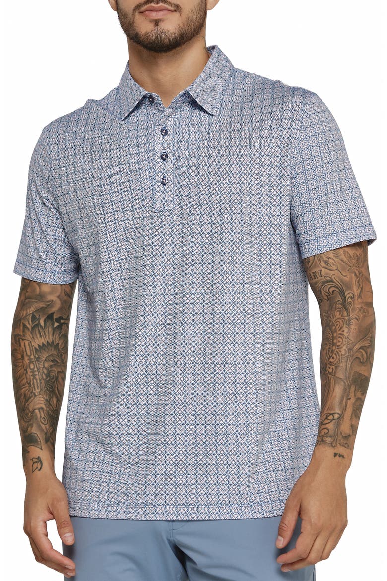 Jaxon Geo Print Performance Polo, Main, color, BLUE