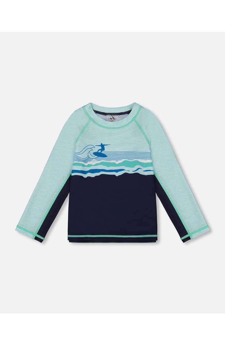 Deux par Deux Little Boy's Long Sleeve Rashguard Navy Blue And Turquoise, Main, color, 