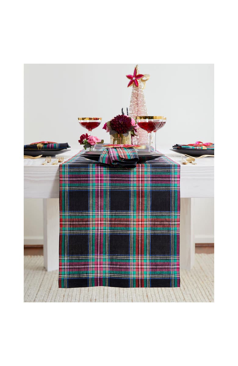 Solino Home Linen Table Runner - Jewel Plaid, Main, color, Black Jewel