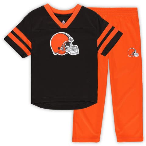 Toddler Outerstuff Brown/Orange Cleveland Browns Red Zone V-Neck T-Shirt & Pants Set
