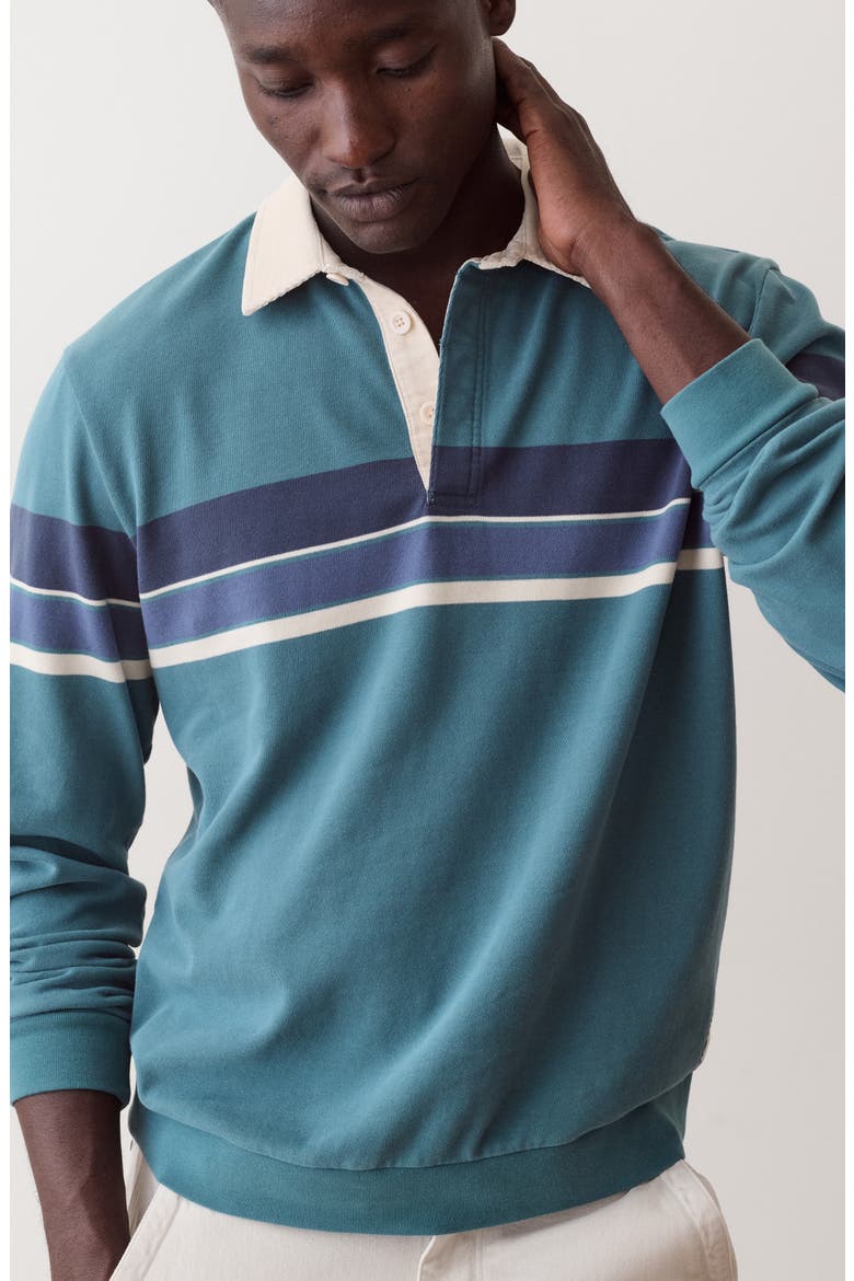 Stripe Organic Cotton Rugby Polo, Alternate, color, HYDRO