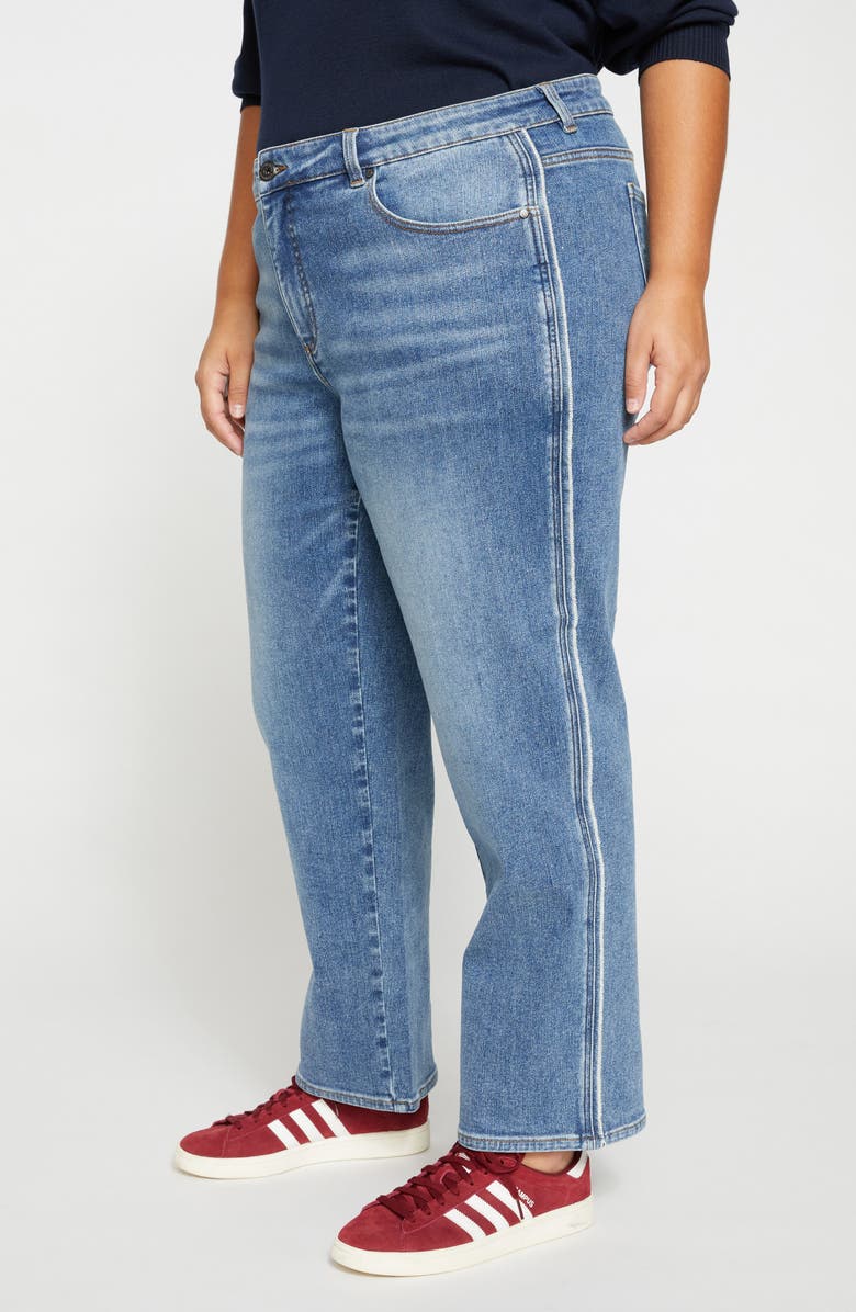 Universal Standard Elliot High Waist Tuxedo Stripe Straight Leg Jeans, Alternate, color, Montana Blue