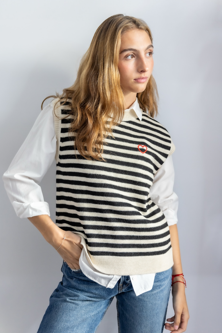 Baby Alpaca Wool Sweater Vest, Alternate, color, Black And White