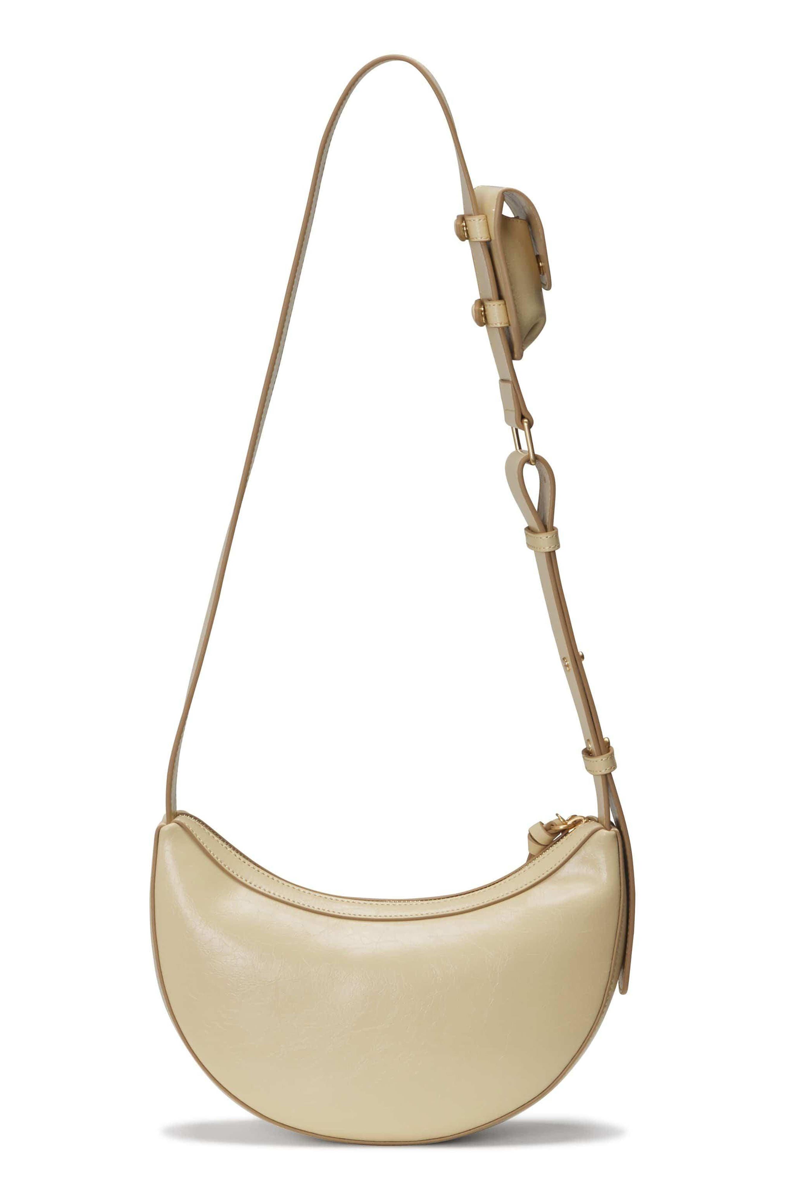 Rookie Crescent Crackled Leather Crossbody Bag, Alternate, color, BUTTER CREAM